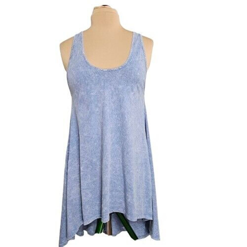 PPLA Top Womens 8 Blue Space Dye Tunic High Low Racerback Sleeveless Casual‎